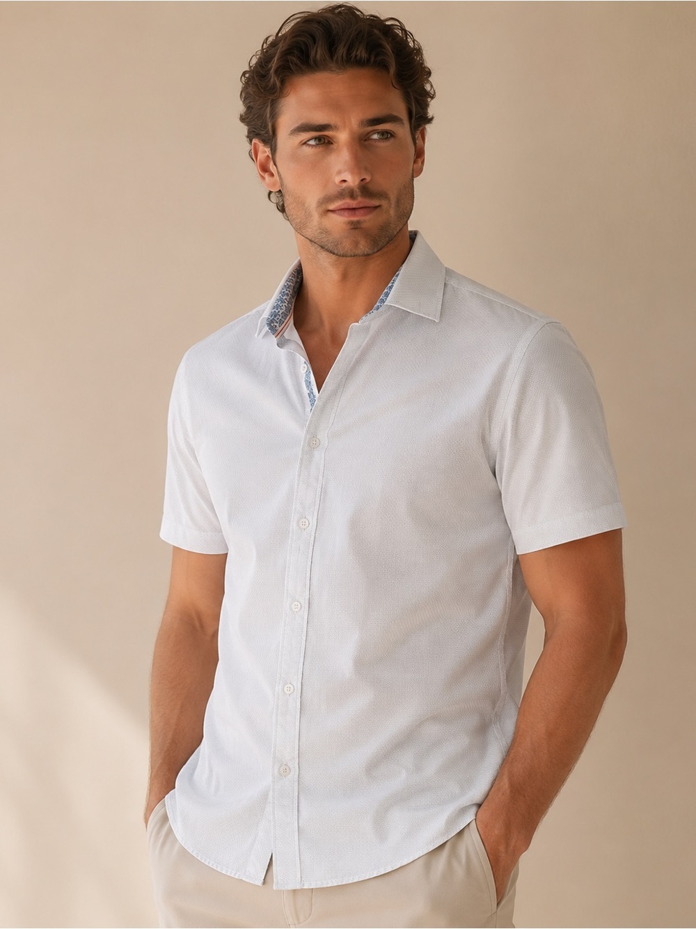 INC International Concepts White Short Sleeve Button-Down Shirt